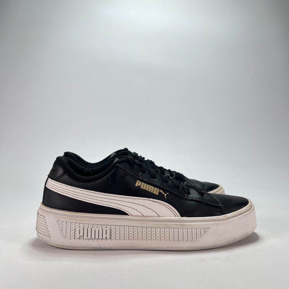 Puma Smash V3 Black White Lace Up Platform Sneakers 390758-02 Women's Size 8